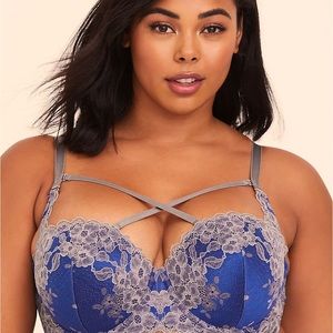 SAPPHIRE BLUE & GREY LACE STRAPPY PUSH-UP BRA